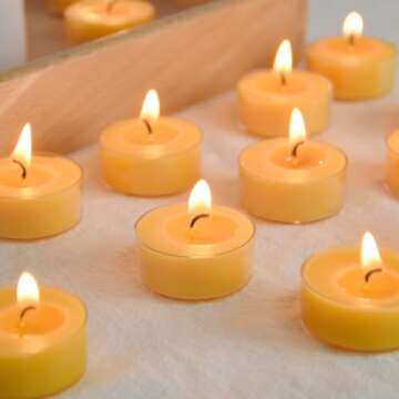 Natural Yellow Beeswax Tealight Candles - 12pcs - Organic Candle Natural Scent Smokeless Clean Burning