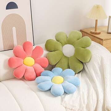 Getmo Resin 3pcs Flower Pillow Floor Cushion Flower Shaped Throw Pillow Daisy Seating Cushion Cute R...