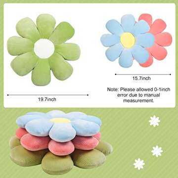 Getmo Resin 3pcs Flower Pillow Floor Cushion Flower Shaped Throw Pillow Daisy Seating Cushion Cute Room Decor Plush Floor Pillows for Reading(Green, Yellow, White,15.7/15.7/19.7 in)