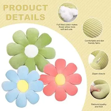 Getmo Resin 3pcs Flower Pillow Floor Cushion Flower Shaped Throw Pillow Daisy Seating Cushion Cute Room Decor Plush Floor Pillows for Reading(Green, Yellow, White,15.7/15.7/19.7 in)