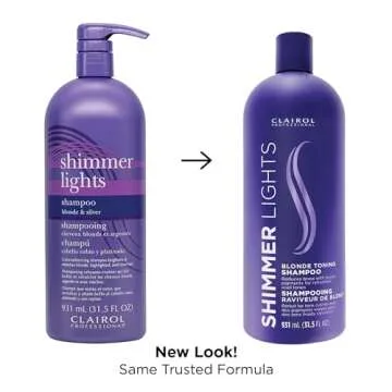 CLAIROL PROFESSIONAL Shimmer Lights Purple Shampoo, 31.5 fl. Oz Neutralizes Brass & Yellow Tones For Blonde, Silver, Gray & Highlighted Hair Packaging May Vary