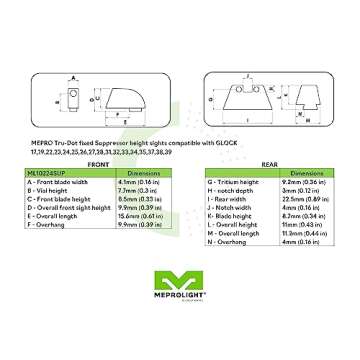 MEPRO Tru-Dot Sup Height tritium Night Sights Compatible with Glock 17 19 22-25 28 31-35 37 38 40 Yellow tritium Rear dots Glow on Sight self Illuminated Meprolight Metal Sights