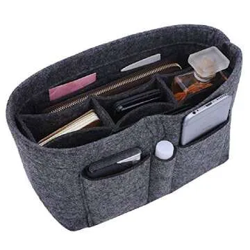 ZTUJO Purse Organizer Insert, Felt Bag Organizer For Handbag Purse Organizer,13 Colors, 6 Size (Slender Medium, Grey)