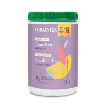 Organika Beef Bone Broth Powder with Ginger- Grass-Fed and Pasture Raised Cows- Keto Friendly, High ...