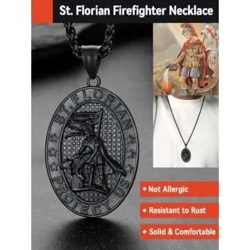 St Florian Firefighter Necklace for Men, Durable Amulet Pendant
