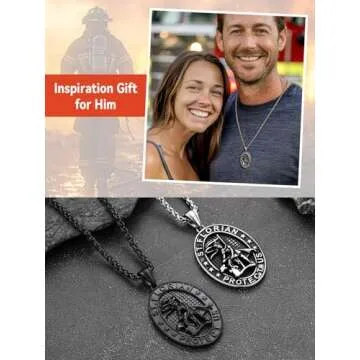 St Florian Firefighter Necklace for Men, Durable Amulet Pendant