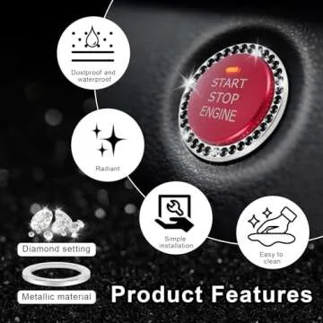 LivTee 2 PCS Crystal Rhinestone Car Engine Start Stop Decoration Ring, Bling Car Interior Accessories for Women, Push to Start Button Cover/Sticker, Key Ignition & Knob Bling Ring, Black