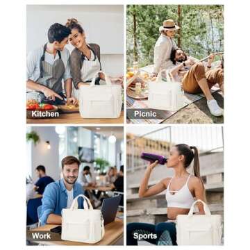 UPPACK Lunch Bag Women,Large Adult Lunch Box for Women Men,Insulated Lunch Tote Bag For Work,Fit and Fresh Lunch Bags Loncheras Para Mujer With Shoulder Strap Water Bottle Holder Beige