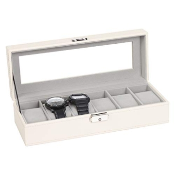 NEX Watch Case, 6 Slot Leather Watch Box Display Case Organizer Glass Jewelry Storage