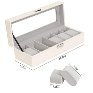 NEX Watch Case, 6 Slot Leather Watch Box Display Case Organizer Glass Jewelry Storage
