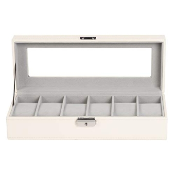 NEX Watch Case, 6 Slot Leather Watch Box Display Case Organizer Glass Jewelry Storage