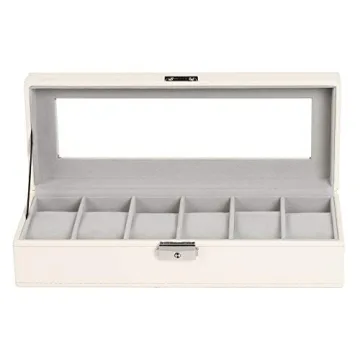 NEX Watch Case, 6 Slot Leather Watch Box Display Case Organizer Glass Jewelry Storage