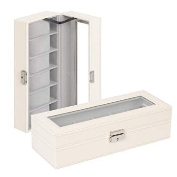 NEX Watch Case, 6 Slot Leather Watch Box Display Case Organizer Glass Jewelry Storage