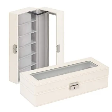 NEX Watch Case, 6 Slot Leather Watch Box Display Case Organizer Glass Jewelry Storage