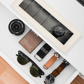 NEX Watch Case, 6 Slot Leather Watch Box Display Case Organizer Glass Jewelry Storage