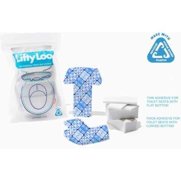 Lifty Loo Toilet Seat Handle & Lid Lifter - 2 Pack. Lift More. Less Mess. (BLUE TILE)