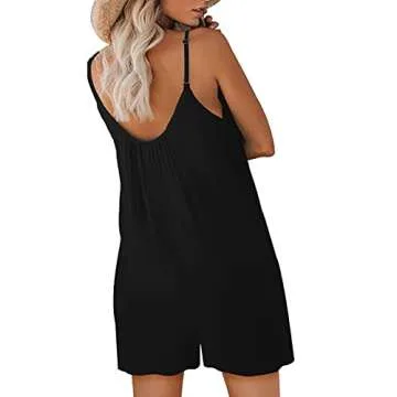 snugwind Women‘s Summer Casual Sleeveless Strap Adjustable Loose Romper Shorts Jumpsuits with Pockets Large Black