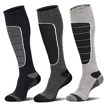 Merino Wool Ski Socks - Thermal Knee High Winter Warmth (3 Pairs)