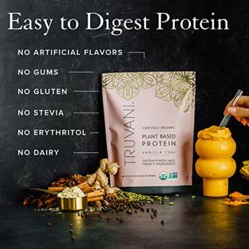 Truvani Vegan Pea Protein Powder | Vanilla Chai | 20g Organic Plant Based Protein | 20 Servings | Keto | Gluten & Dairy Free | Low Carb | No Added Sugar