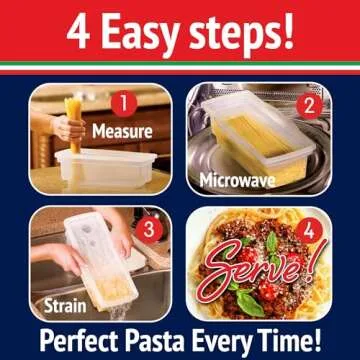 Microwave Pasta Cooker, Uncoated- The Original Fasta Pasta (Red)- Quickly Cooks up to 4 Servings- No...