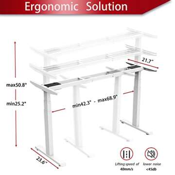 AIMEZO 50.8H Dual Motor Electric Standing Desk Base 3-Stage Height Adjustable Desk Frame Sit Stand Desk Home Office Standing Workstation with One-Touch 4 Presets Memory Control