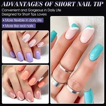 Gelike EC Short Square Nail Tips: Soft Gel X False Nail Tips Full Cover for Nail Extensions - Acrylic Nails Professional Clear Gelly Tips False Press on Preshaped PMMA,12 Sizes, SHORT SQUARE 240PCS