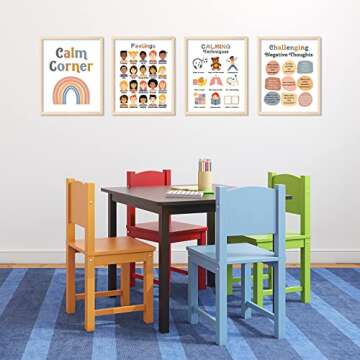 Whaline 12 Sheets Calming Corner Classroom Posters Boho Mental Health Feelings Chart Back to School Calm Down Coping Skills Educational Therapy Posters for Preschool Classroom Decor, 11 x 14 Inch