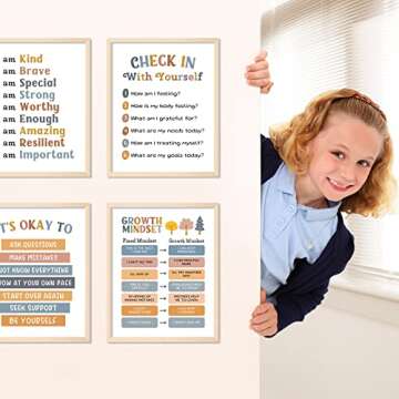 Whaline 12 Sheets Calming Corner Classroom Posters Boho Mental Health Feelings Chart Back to School Calm Down Coping Skills Educational Therapy Posters for Preschool Classroom Decor, 11 x 14 Inch