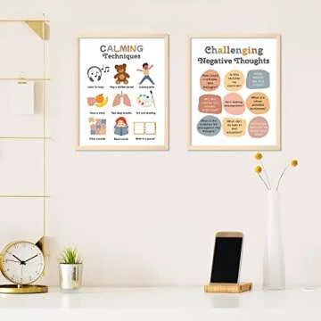 Whaline 12 Sheets Calming Corner Classroom Posters Boho Mental Health Feelings Chart Back to School Calm Down Coping Skills Educational Therapy Posters for Preschool Classroom Decor, 11 x 14 Inch