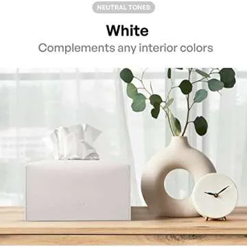 Carrotez Tissue Box Cover, [Refined] Modern PU Leather Rectangular Tissue Box Holder - Decorative Holder/Organizer for Bathroom Vanity Countertop, Night Stands, Office Desk 9.5"X5"X5" - White