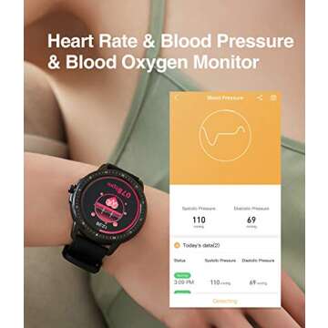 Smart Watch for Women Men,Fitness Tracker with Heart Rate,Blood Pressure,Blood Oxygen,IP67 Waterproof Pedometer Smartwatch with Sleep Tracker,Steps,Music,Weather Forecast for Android iPhone(Black)