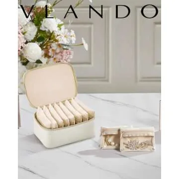 Vlando Travel Jewelry Organizer,PU Leather Jewelry Case Box for Travelers with 8 Pcs Claer Velvet Je...