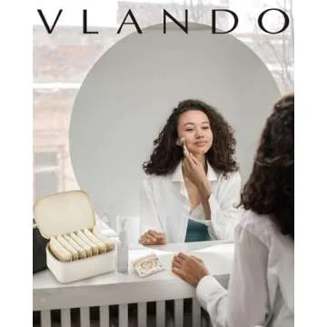 Vlando Travel Jewelry Organizer,PU Leather Jewelry Case Box for Travelers with 8 Pcs Claer Velvet Jewelry Bags Wedding Gifts for Women-White