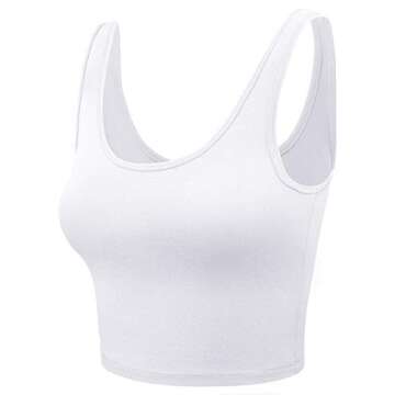 HATOPANTS Sleeveless Racerback Crop Tank Top Camisole Backless Scoop Neck Shirts White S