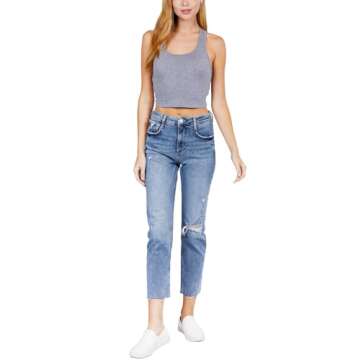 HATOPANTS Sleeveless Racerback Crop Tank Top Camisole Backless Scoop Neck Shirts White S