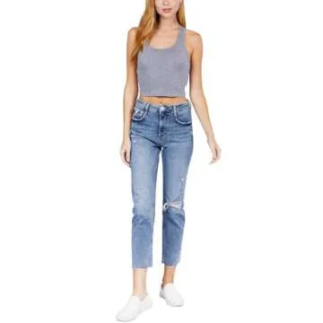 HATOPANTS Sleeveless Racerback Crop Tank Top Camisole Backless Scoop Neck Shirts White S