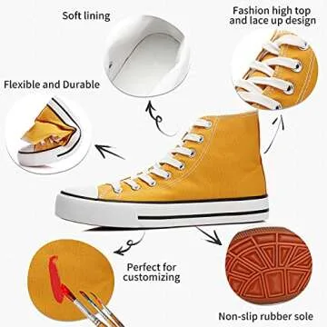 kufeiti Women’s High Top Canvas Sneakers Canvas Shoes Lace up White Black Sneakers Casual Walking Shoes (Yellow, Numeric_9)