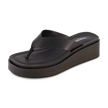 CUSHIONAIRE Women's Pippin thong platform sandal with +Memory Foam, Black 7