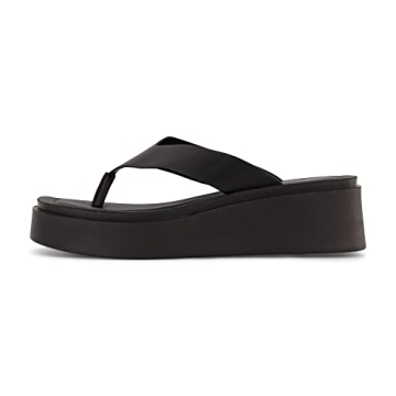 CUSHIONAIRE Women's Pippin thong platform sandal with +Memory Foam, Black 7