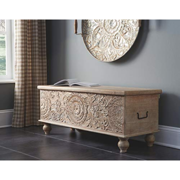 Ashley Fossile Ridge Carved Storage Bench - Elegant Solution