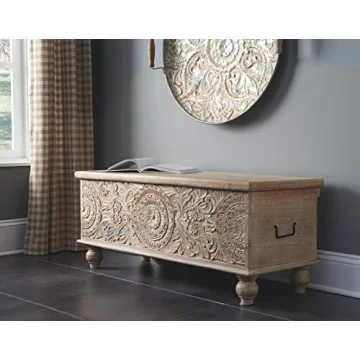 Ashley Fossile Ridge Carved Storage Bench - Elegant Solution