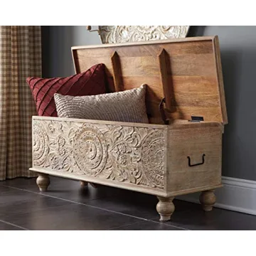 Ashley Fossile Ridge Carved Storage Bench - Elegant Solution