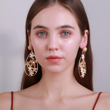 RUOFFETA Handmade Raffia Flower Drop Earrings for Summer