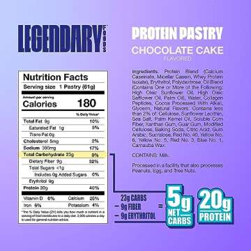 Legendary Foods 20 gr Protein Pastry, Low Carb Tasty Protein Bar Alternative, Keto Friendly, No Sugar Added, High Protein Breakfast Snacks, Gluten Free Keto Food - Chocolate Cake (8-Pack)