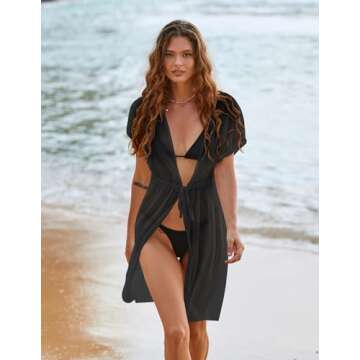 Ekouaer Bathing Suit Cover Up Chiffon Swim Suit Coverup Tie Front Sheer Beach Kimono Coverups Swimwe...
