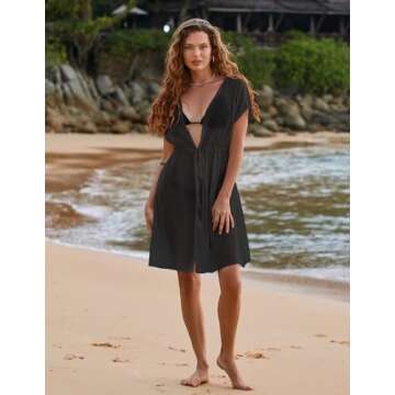 Ekouaer Bathing Suit Cover Up Chiffon Swim Suit Coverup Tie Front Sheer Beach Kimono Coverups Swimwear Cardigans