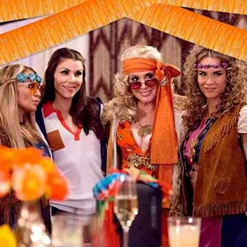 6 Pack 10 Feet Foil Fringe Garland Metallic Tinsel Streamers Banner Wall Hanging Backdrop Banner for Parade Floats, Valentine's Day, Wedding, Birthday, Mardi Gras Party Decorations(Macaron Orange)