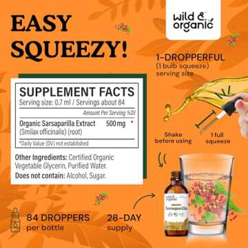 Wild & Organic Sarsaparilla Root Drops - Detox Cleanse Drops - Sarsaparilla Powder Based Tincture - Vegan, Sugar & Alcohol-Free Liquid Supplement - 2 fl oz