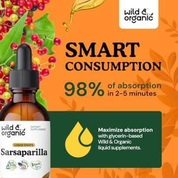 Wild & Organic Sarsaparilla Root Drops - Detox Cleanse Drops - Sarsaparilla Powder Based Tincture - Vegan, Sugar & Alcohol-Free Liquid Supplement - 2 fl oz