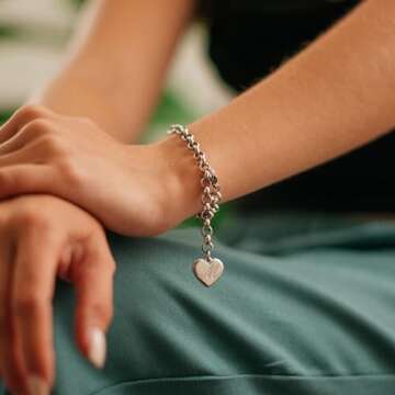 SANNYRA Charms Bracelets for Women, Heart Charm Initial Bracelet Trendy, A Letters Stainless Steel B...